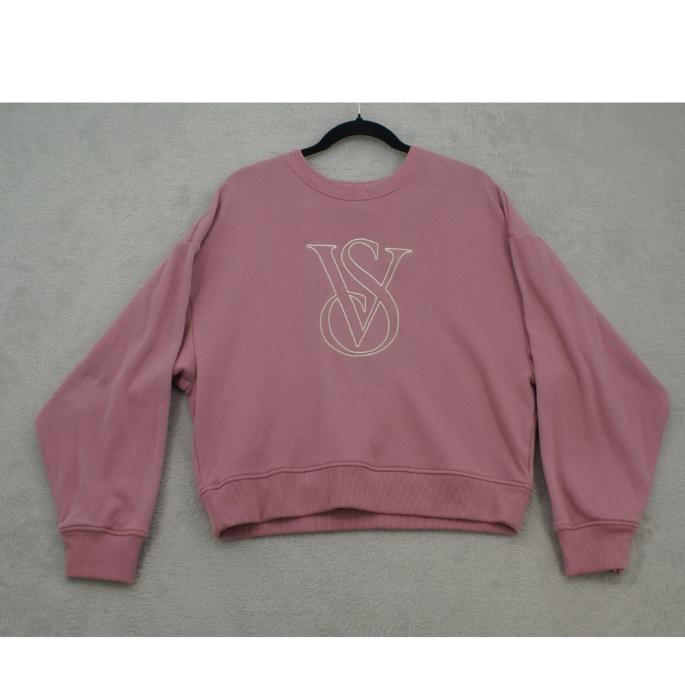 Victorias Secret On Point Sweatshirt Womens L Pink Crewneck Embroidered VS Logo